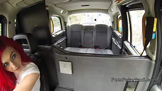 Huge boobs lesbo licked in fake taxi