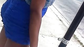 Thick Black Teen At Bus Stop